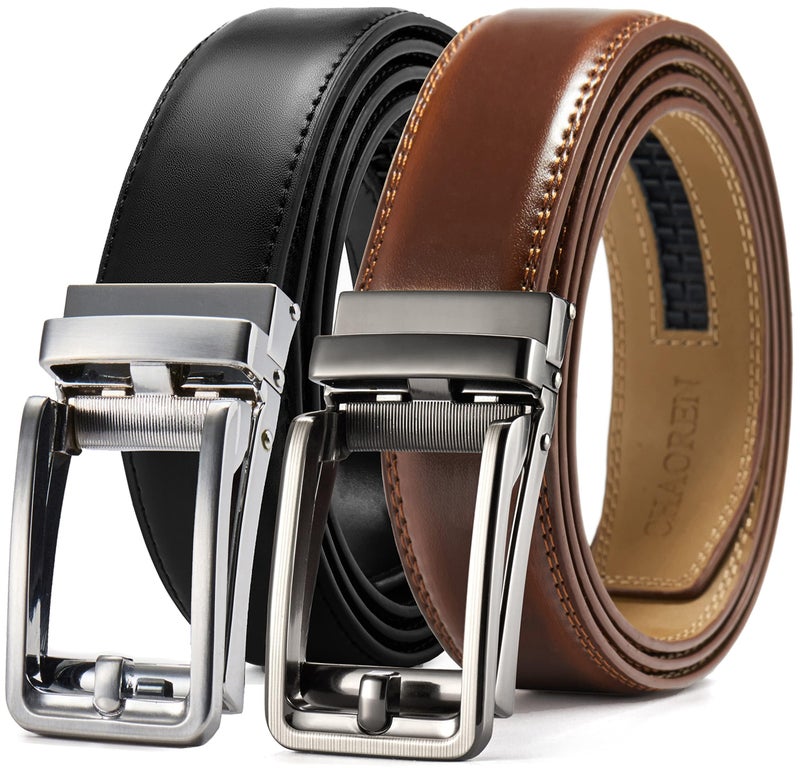 CHAOREN Click Belts for Men 2 Pack - Mens Ratchet Leather Belt 1 3/8" for Dress and Casual - Micro Adjustable Belt Fit - Image 1